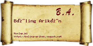 Báling Arikán névjegykártya